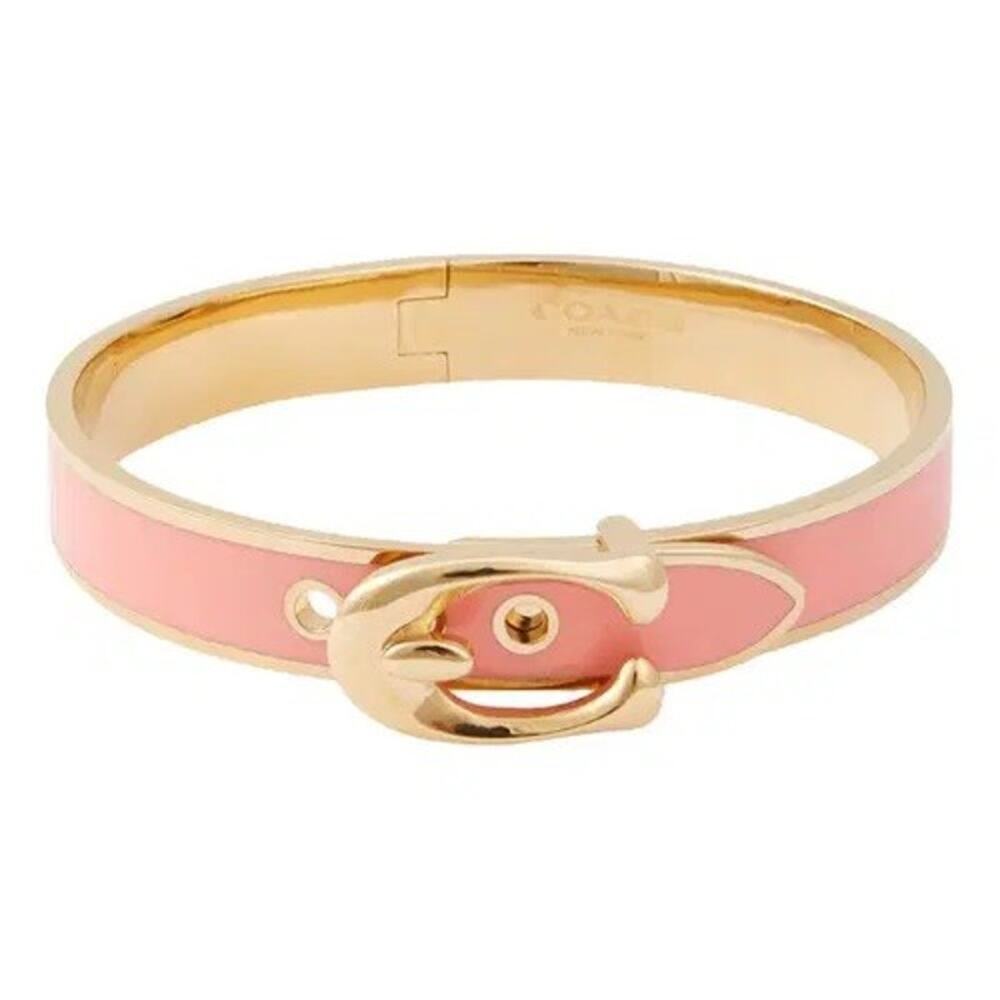 NWT Coach Pink Gold Enamel Hinged Buckle Bangle Bracelet Y2K Preppy Accessory